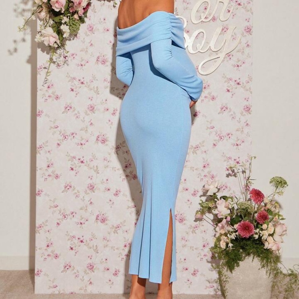 Shein Blue Fitted Off Shoulder Maternity Dress - Picture 2 of 9